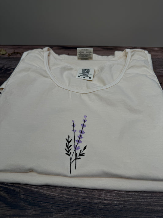 Adult Comfort Colors® Unisex Embroidered Lavender Tank| Ivory