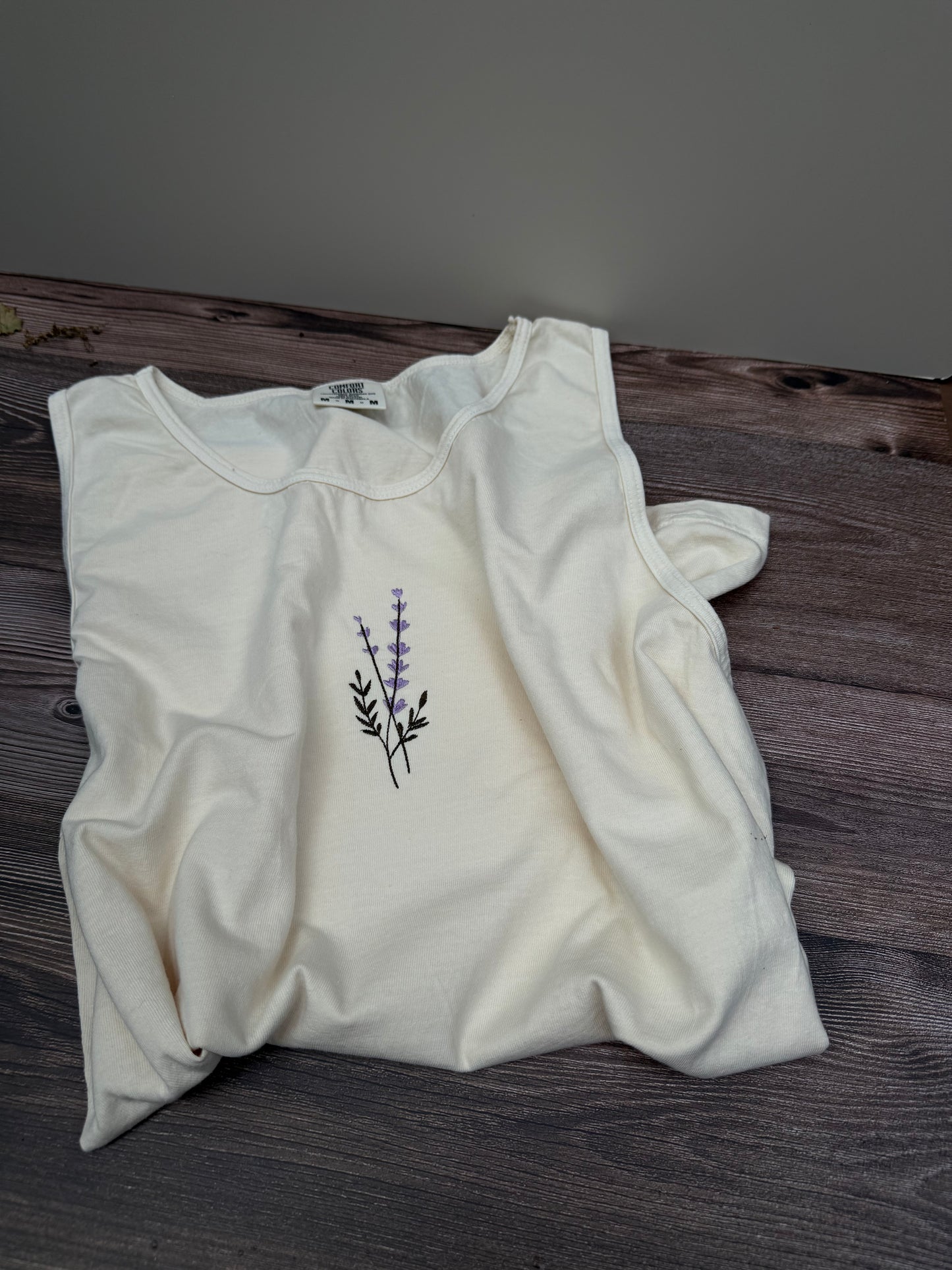 Adult Comfort Colors® Unisex Embroidered Lavender Tank| Ivory
