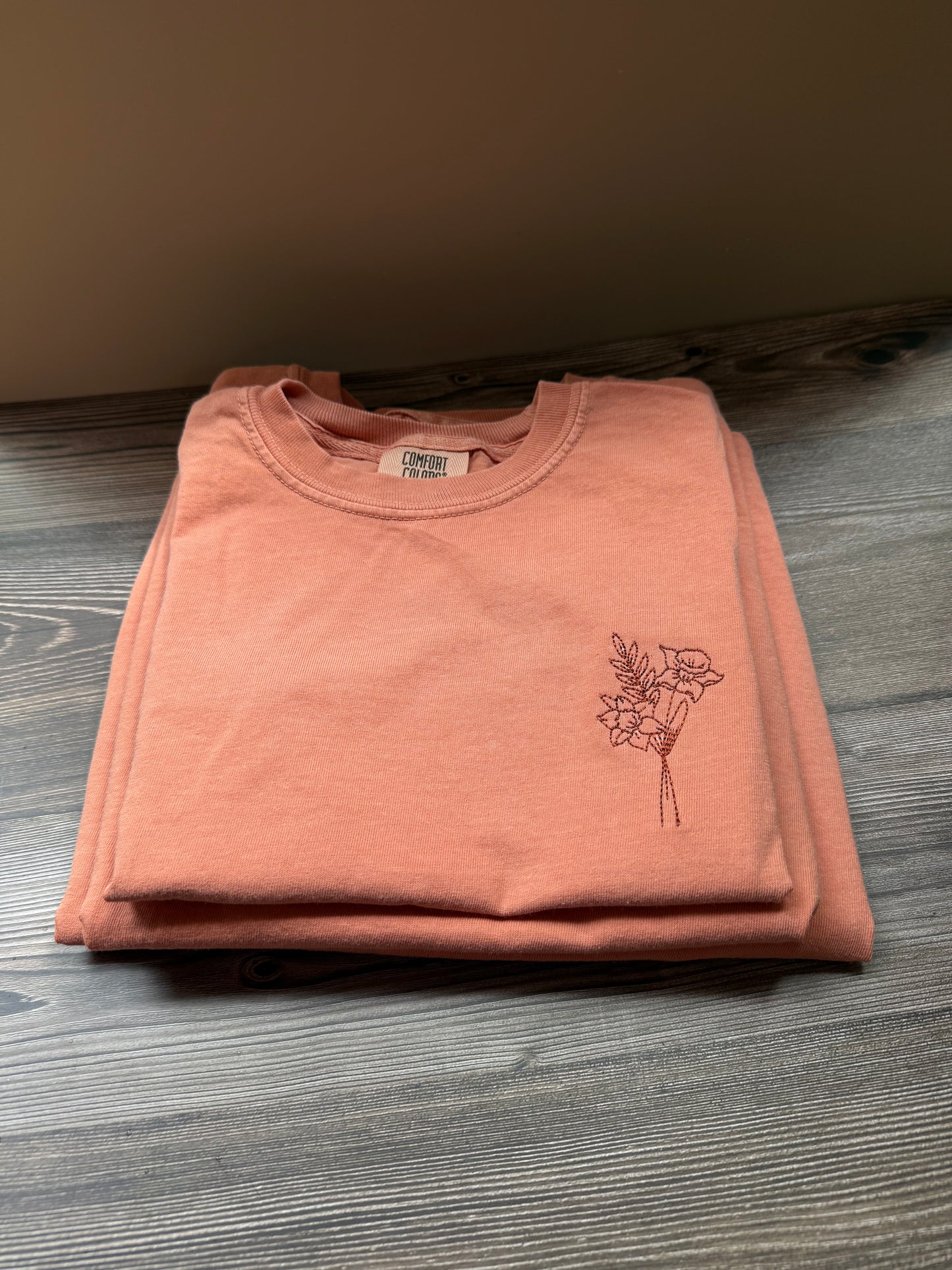 Kids Comfort Colors® Unisex Embroidered Flower T-Shirt | Terracotta
