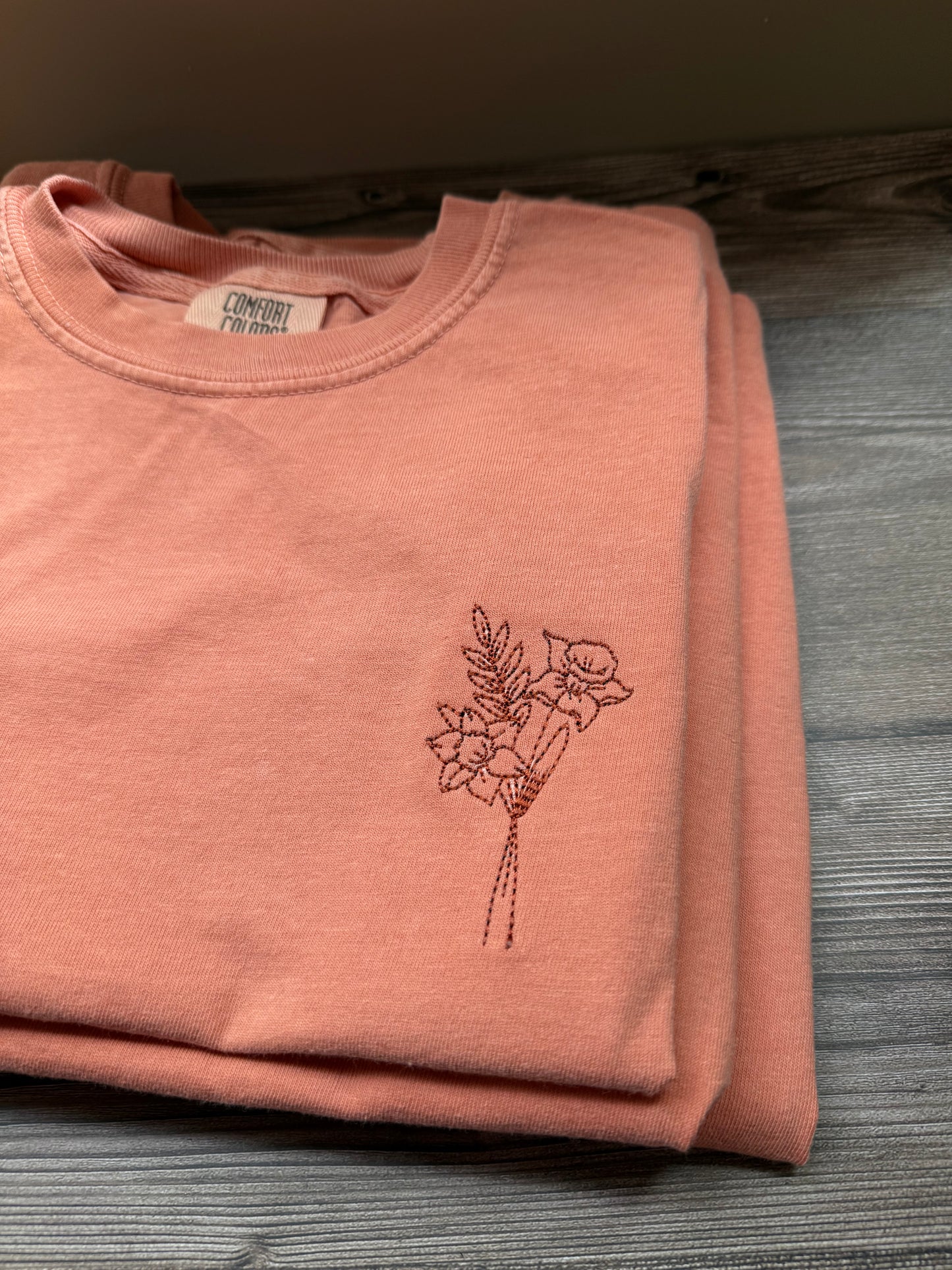 Kids Comfort Colors® Unisex Embroidered Flower T-Shirt | Terracotta