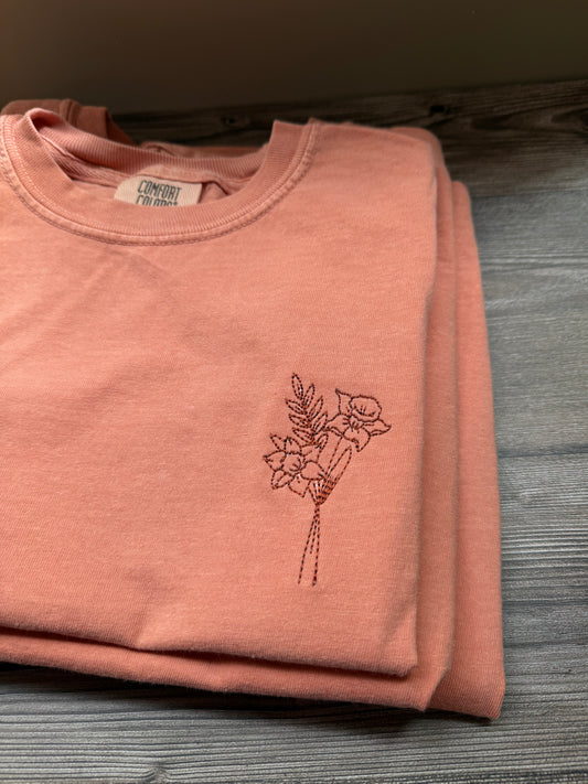 Adult Comfort Colors® Unisex Embroidered Flower T-Shirt | Terracotta