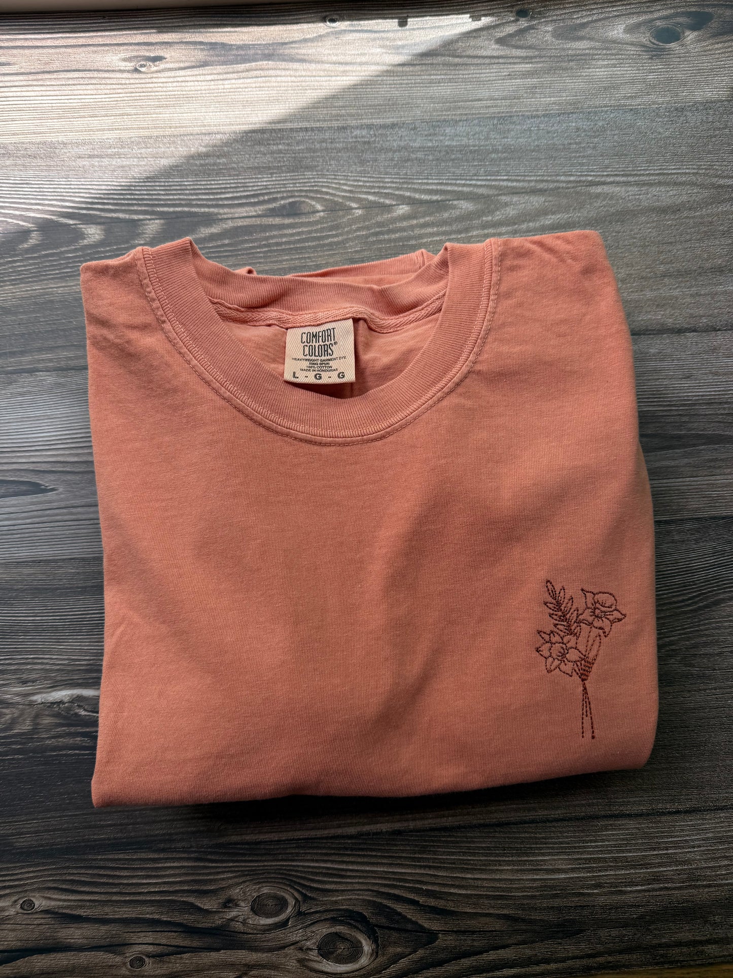 Kids Comfort Colors® Unisex Embroidered Flower T-Shirt | Terracotta
