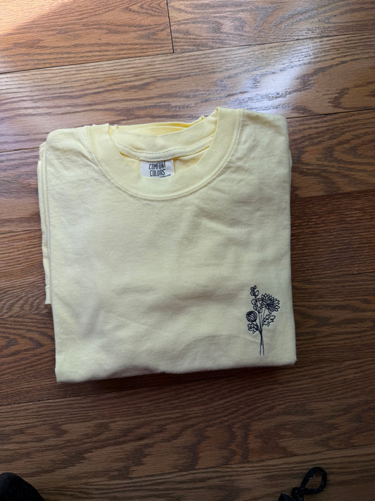 Adult Comfort Colors® Unisex Embroidered Flower T-Shirt | Butter