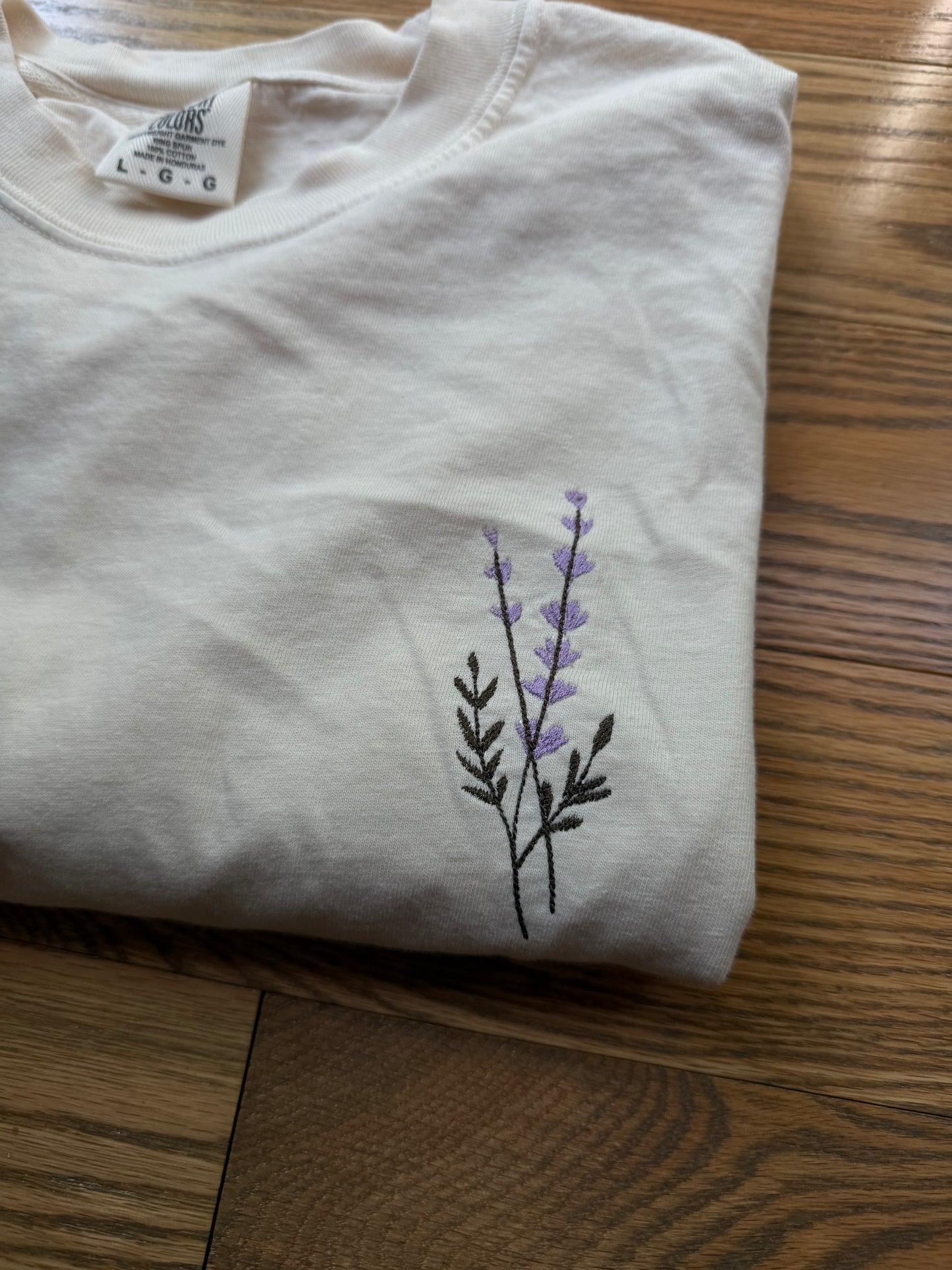Adult Comfort Colors® Unisex Embroidered Lavender T-Shirt | Ivory