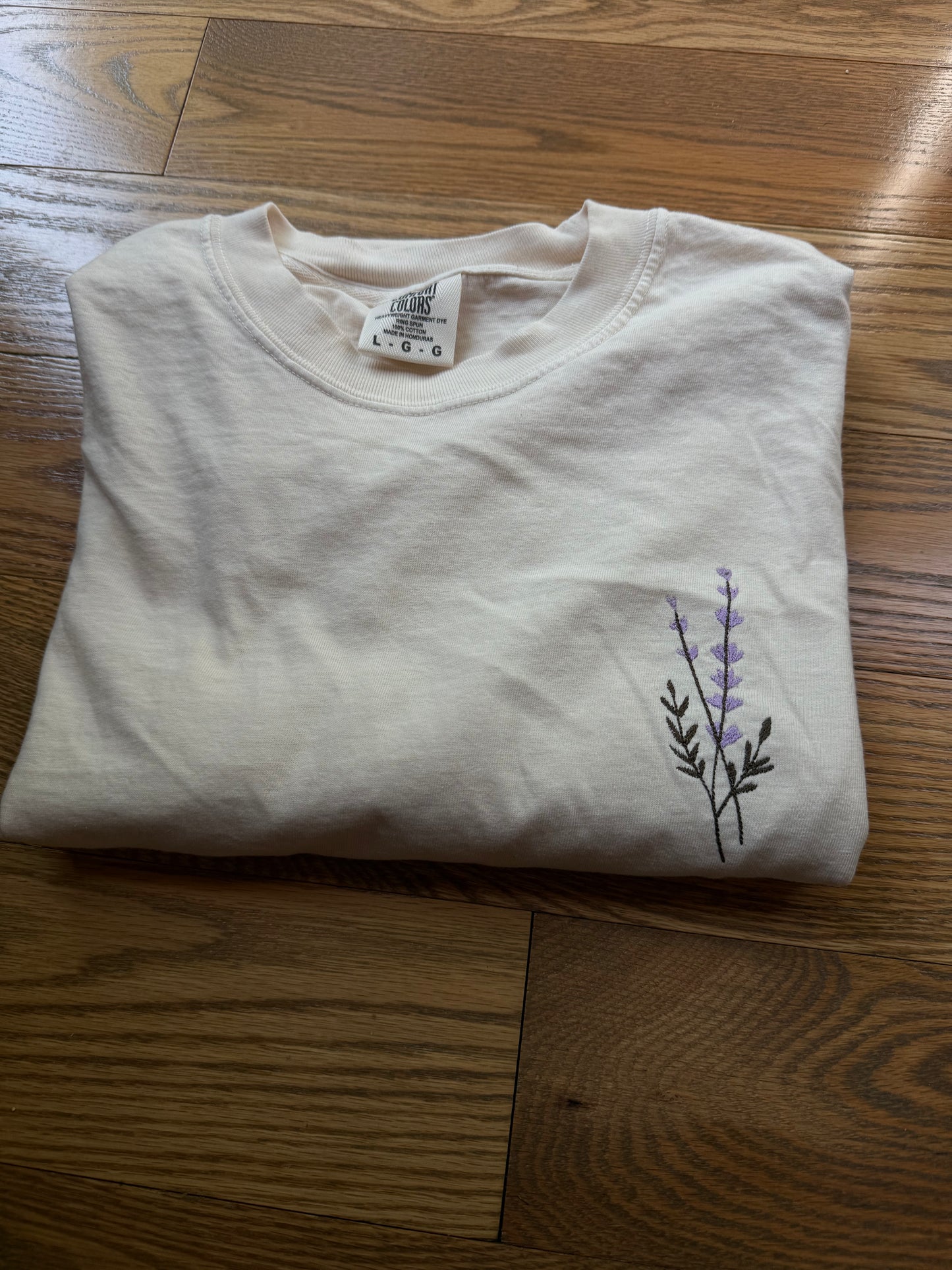 Adult Comfort Colors® Unisex Embroidered Lavender T-Shirt | Ivory