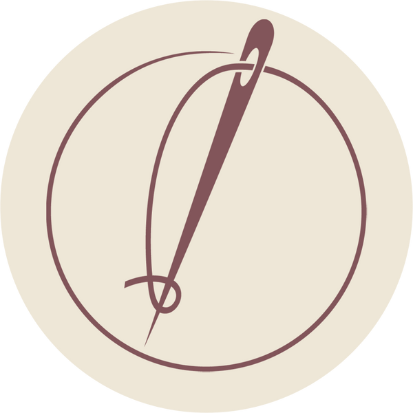 Illustrated image of an embroidery needle and thread in a dusty rose color.