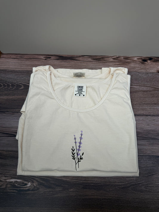 Adult Comfort Colors® Unisex Embroidered Lavender Tank| Ivory