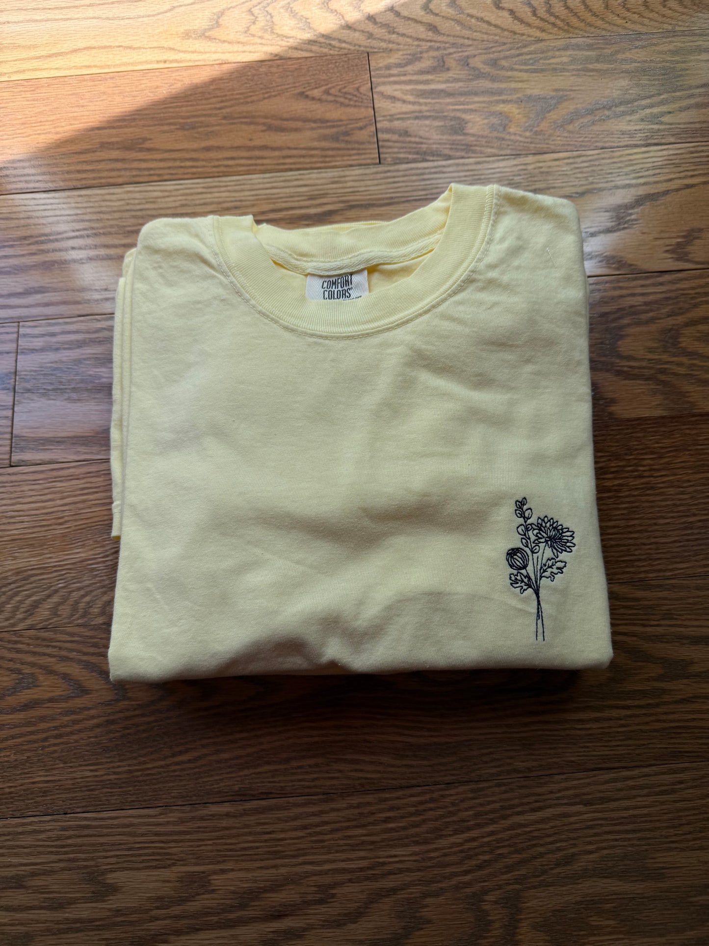 Adult Comfort Colors® Unisex Embroidered Flower T-Shirt | Butter