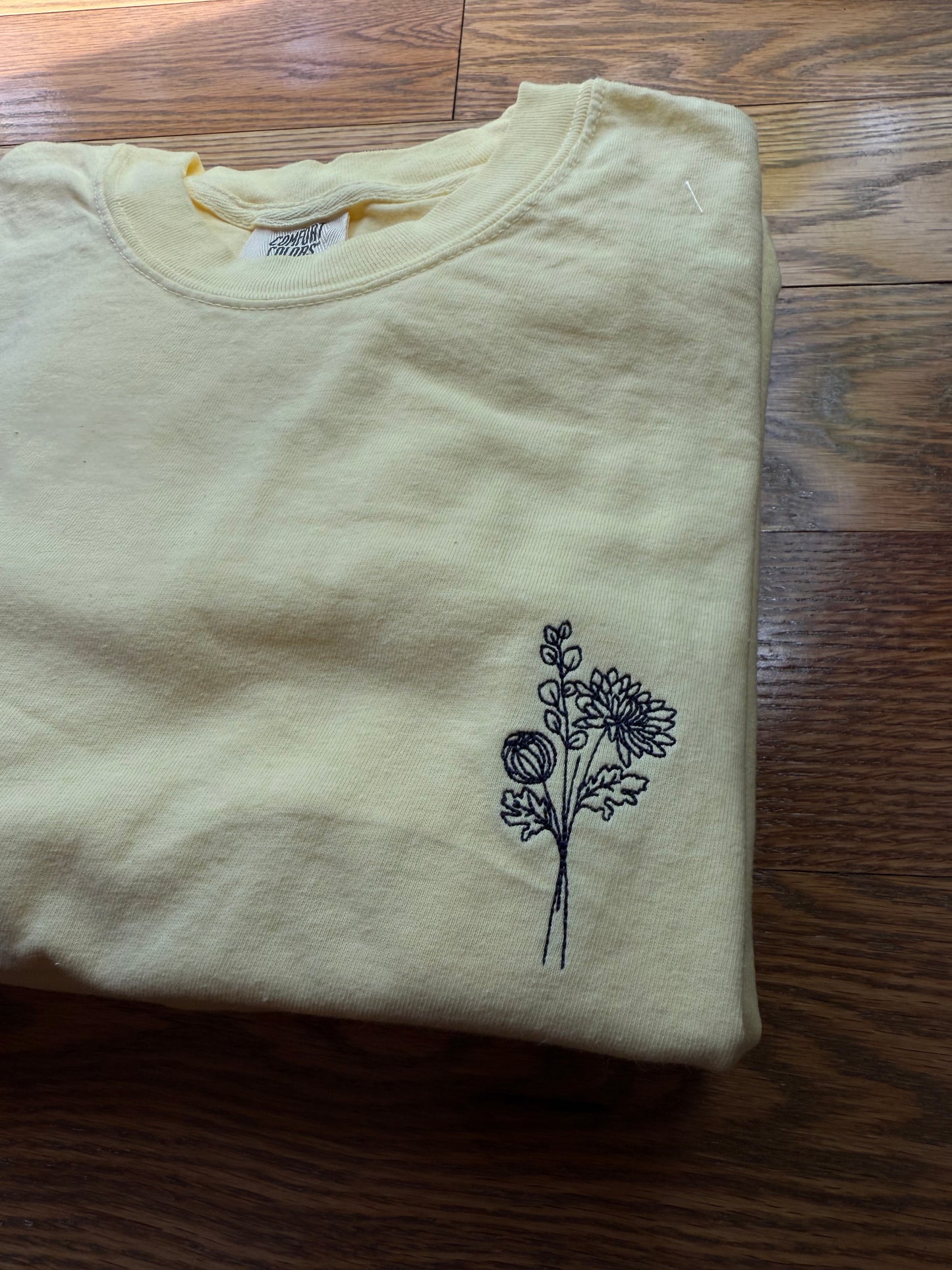 Adult Comfort Colors® Unisex Embroidered Flower T-Shirt | Butter