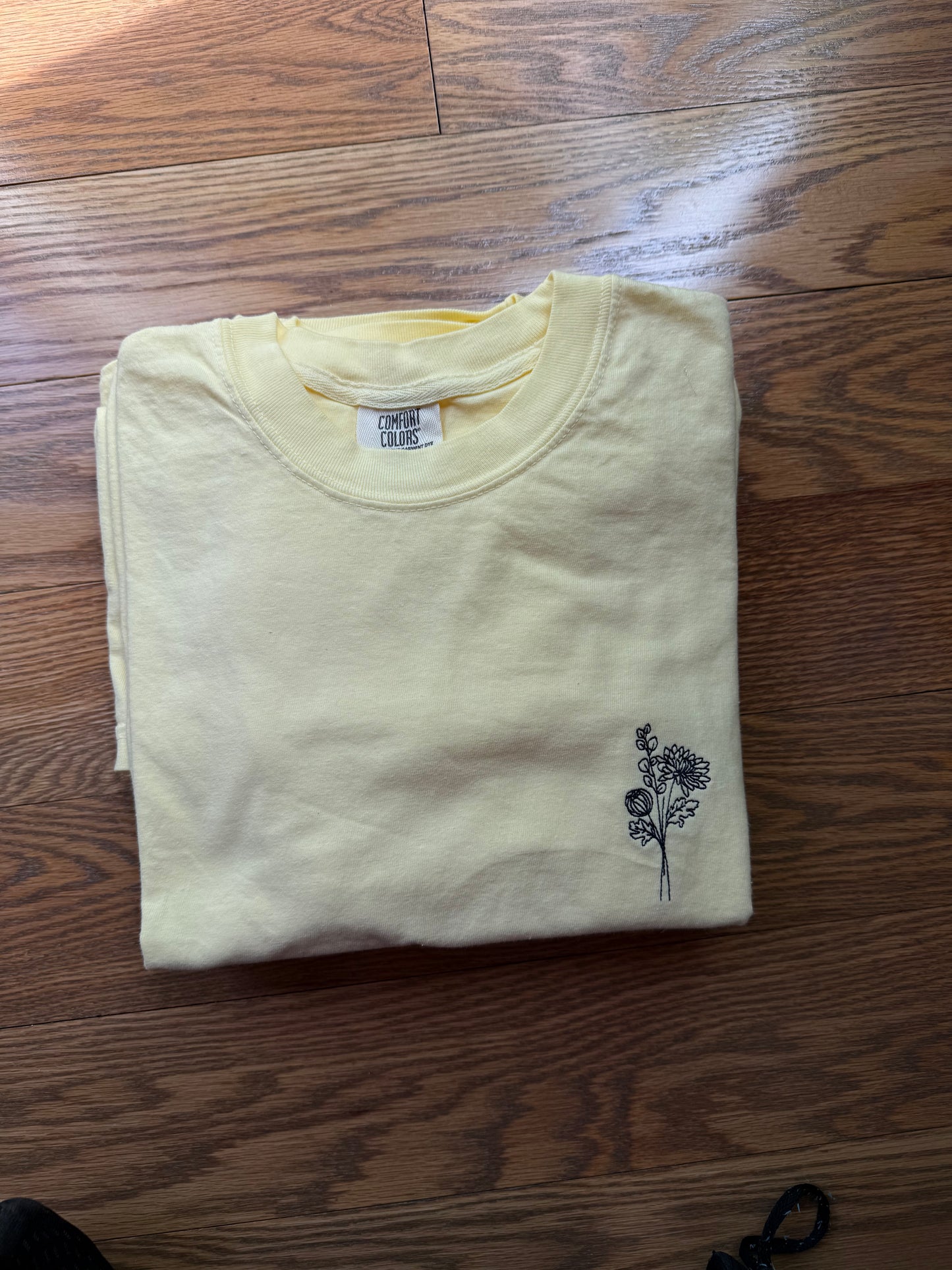 Adult Comfort Colors® Unisex Embroidered Flower T-Shirt | Butter
