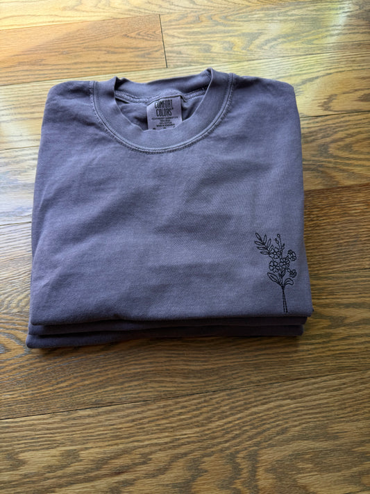 Adult Comfort Colors® Unisex Embroidered Flower T-Shirt | Berry