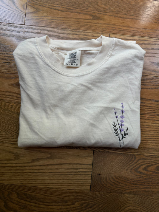 Adult Comfort Colors® Unisex Embroidered Lavender T-Shirt | Ivory