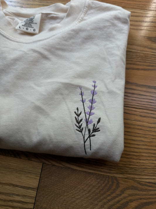 Adult Comfort Colors® Unisex Embroidered Lavender T-Shirt | Ivory